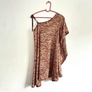 Free People | Metallic Wavy Knit Asymmetrical Tunic Dress | Warm Tones | Size XS